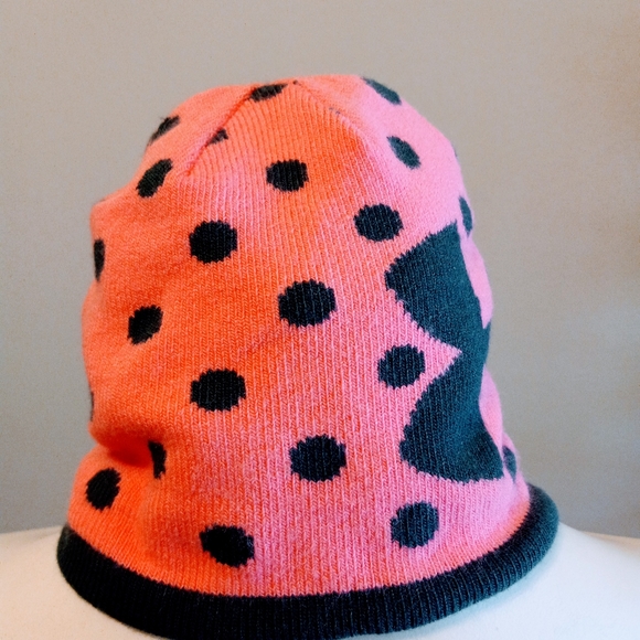 Kid Under Armour Knit Hat  Age 4-7 Pink/Black Polka Dot Winter Ski - Picture 3 of 7